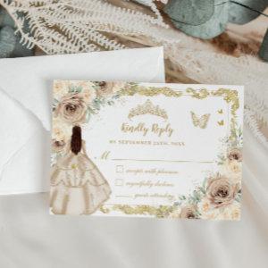Quinceañera Champagne Cream Floral Dress Princess RSVP Card