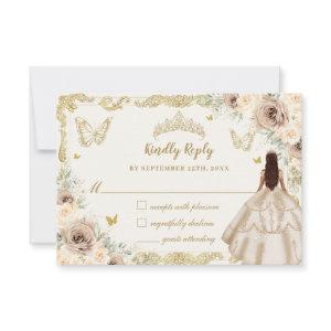 Quinceañera Champagne Floral Dress Princess Gold RSVP Card