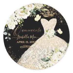 Quinceanera Champagne Gold Glitter Gown Alabaster Classic Round Sticker