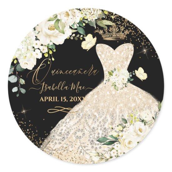 Quinceanera Champagne Gold Glitter Gown Alabaster Classic Round Sticker