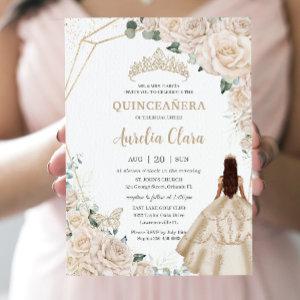 Quinceanera Champagne Ivory Floral Dress Princess