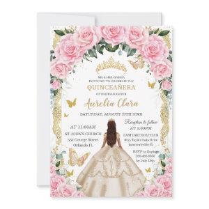 Quinceañera Champagne Pink Floral Vintage Gold
