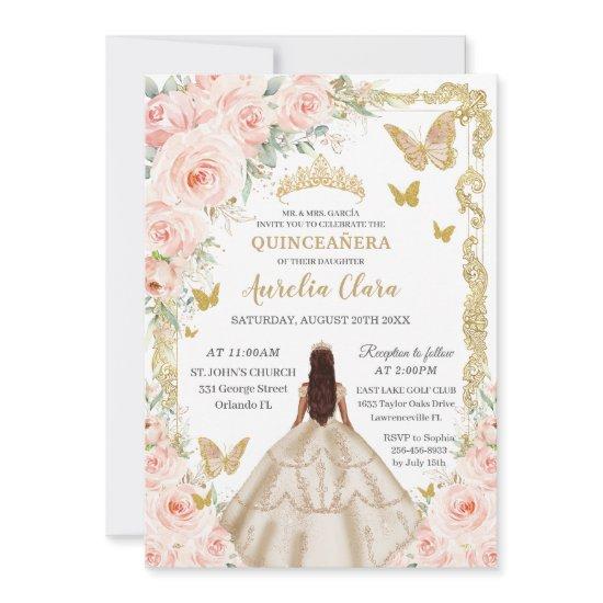 Quinceañera Champagne Vintage Gold Blush Floral