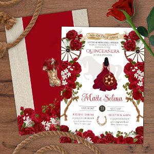 Quinceanera Charra Girl Elegant Red Roses & Horse