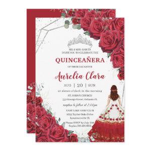 Quinceañera Charro Dress Red Roses Floral Silver