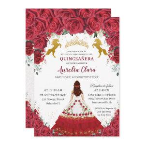 Quinceañera Charro Red Floral Princess Gold Horses