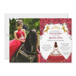 Quinceañera Charro Red Floral Princess Gold Horses
