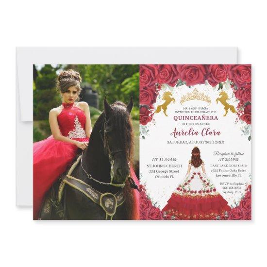 Quinceañera Charro Red Floral Princess Gold Horses