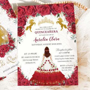 Quinceañera Charro Red Floral Princess Gold Horses