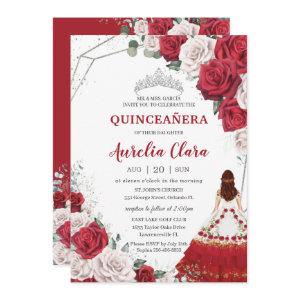 Quinceañera Charro Red White Roses Floral Silver