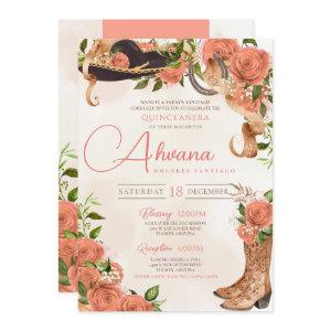 Quinceañera Charro Western Peach Pink Rose Floral