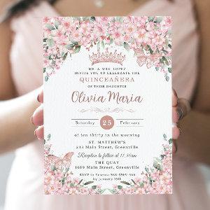 Quinceañera Cherry Blossoms Rose Gold Butterflies