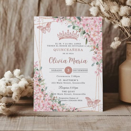 Quinceañera Cherry Blossoms Rose Gold Butterflies