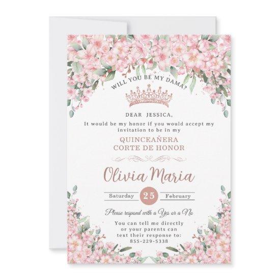 Quinceañera Cherry Blossoms Rose Gold Dama Request