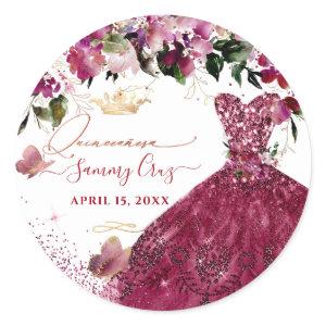 Quinceanera Cherry Red Glitter Dress Classic Round Sticker