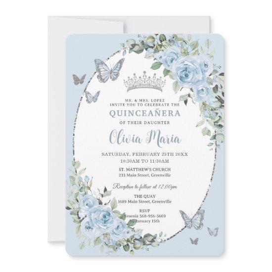 Quinceañera Chic Baby Blue Floral Butterflies