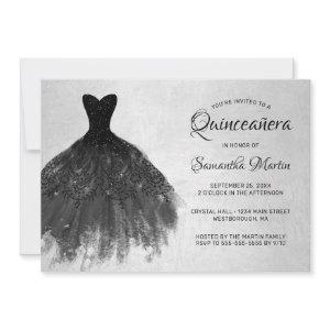 Quinceanera Chic Black Dress on Silver Party Invit