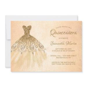 Quinceanera Chic Gold Dress Coral Party