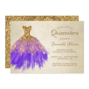 Quinceanera Chic Gold Purple Dress Gold Glam Party