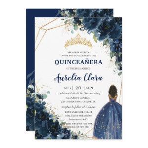 Quinceañera Chic Navy Blue Floral Brown Princess