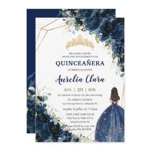 Quinceañera Chic Navy Blue Floral Princess Crown