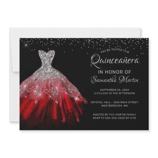 Quinceañera Chic Red Silver Dress Party