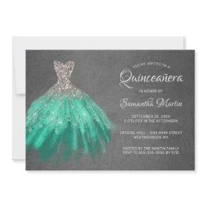 Quinceanera Chic Silver Aqua Dress on Gray Party