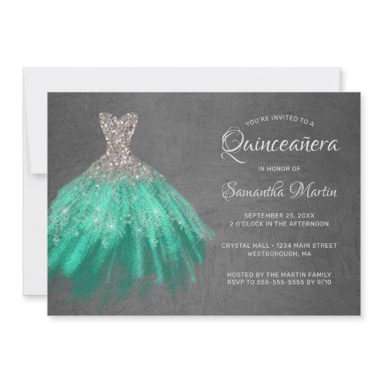 Quinceanera Chic Silver Aqua Dress on Gray Party