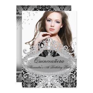 Quinceanera Chic Silver Damask Diamond Jewel Photo