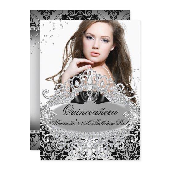 Quinceanera Chic Silver Damask Diamond Jewel Photo