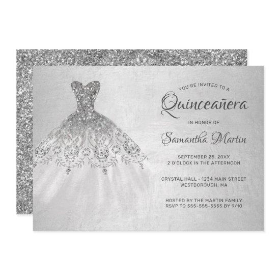Quinceanera Chic Silver Dress Silver Glitter Party