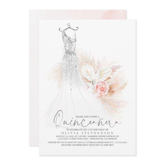 Quinceañera Chic Silver Pampas Grass 15th Birthday