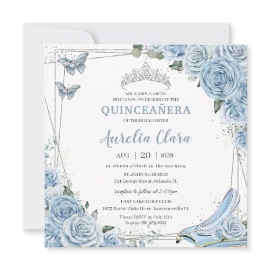 Quinceañera Cinderella Princess Baby Blue Floral