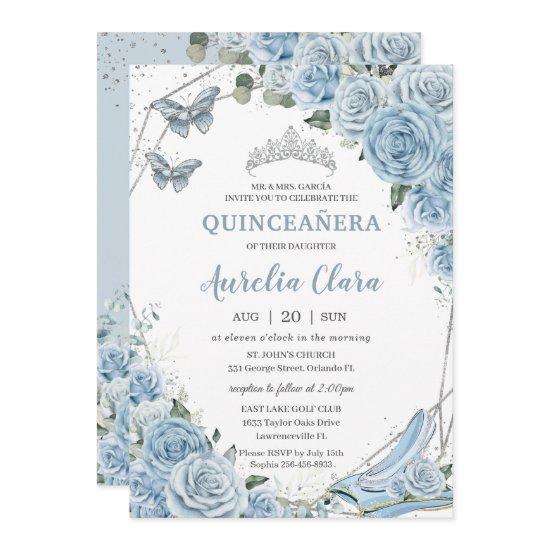 Quinceañera Cinderella Princess Baby Blue Floral