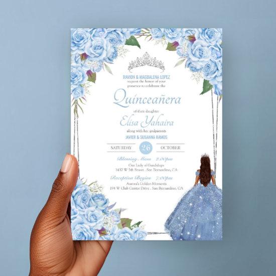 Quinceanera Cinderella Princess Blue Rose Birthday