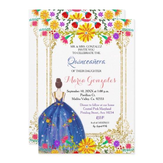 Quinceanera Colorful Flowers Gold