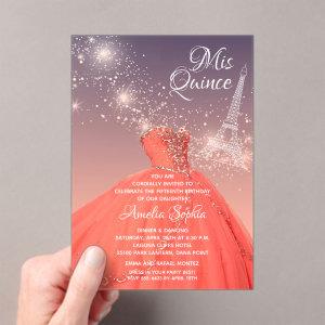 Quinceañera Coral Dress Eiffel Tower Acrylic