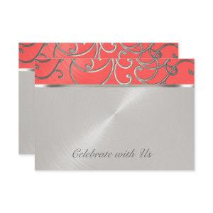 Quinceanera Coral Pink and Silver Filigree Swirls