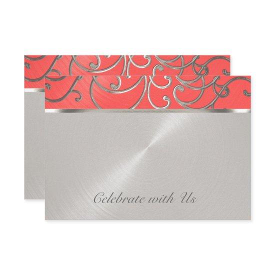 Quinceanera Coral Pink and Silver Filigree Swirls