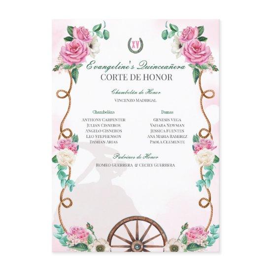 Quinceanera Corte de Honor Pink Rose Emerald Green Enclosure Card
