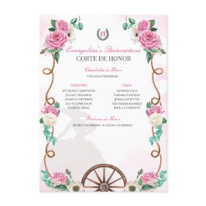 Quinceanera Corte de Honor Pink Roses Charro  Enclosure Card