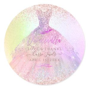 Quinceañera , Cotton Candy Sparkle Gown Classic Round Sticker