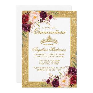Quinceanera Crown Burgundy Floral Glitter Photo