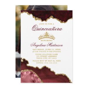 Quinceanera Crown Burgundy Gold Marble Photo