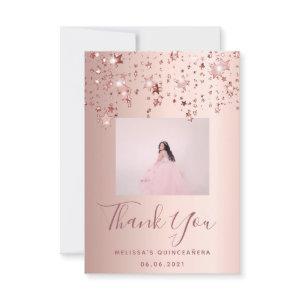 Quinceanera custom photo rose gold pink stars thank you card