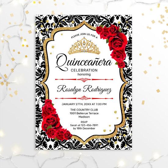 Quinceanera - Damask Red Gold