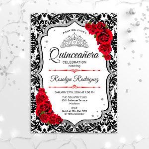 Quinceanera - Damask Red Silver