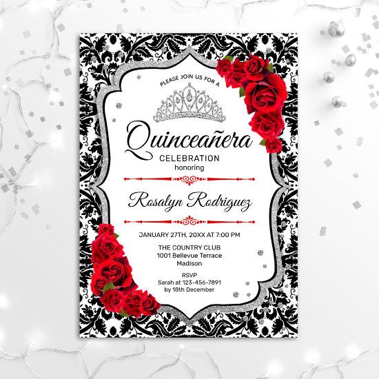 Quinceanera - Damask Red Silver