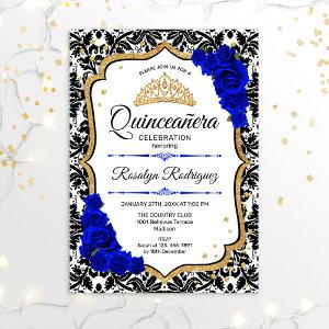 Quinceanera - Damask Royal Blue Gold