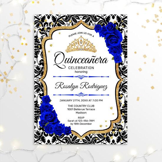 Quinceanera - Damask Royal Blue Gold